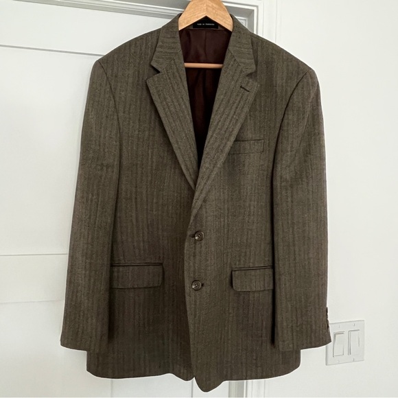 Ralph Lauren Sport Coat Sz 44R Blazer Two Buttons Herringbone Plaid Wool Brown - Picture 2 of 4